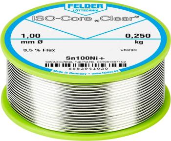 Felder Löttechnik ISO-Core "Clear" Sn100Ni+ spájkovací cín bez olova cievka Sn99,25Cu0,7Ni0,05 0.250 kg 1 mm