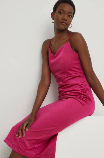 Šaty Answear Lab X limitovaná kolekcia SISTERHOOD ružová farba, midi, priliehavé