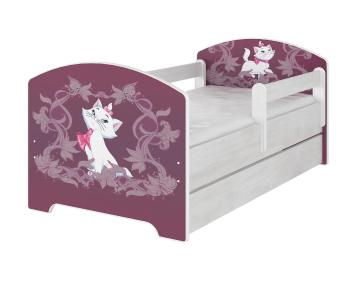 Detská posteľ so zábranou - Mačička Mária - dekor nórska borovica Oskar bed Marie 180x80 cm posteľ + úložný priestor