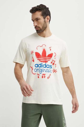 Bavlnené tričko adidas Originals pánske, béžová farba, s potlačou, IS2895