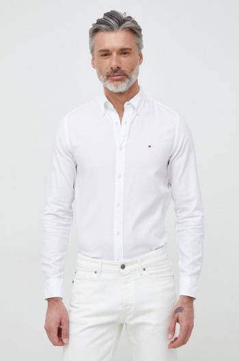 Bavlnená košeľa Tommy Hilfiger pánska, biela farba, slim, s golierom button-down