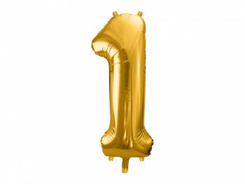 PartyDeco Fóliový balón narodeninové číslo 1 zlatý 86cm