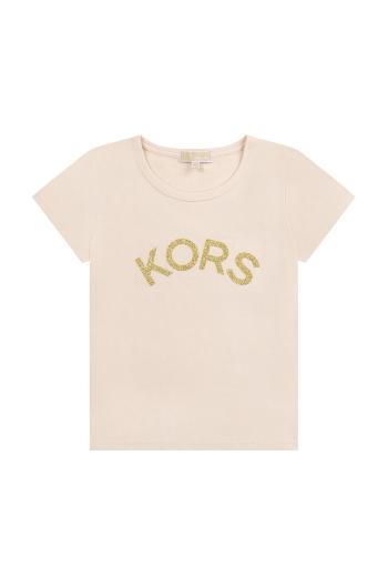 Detské bavlnené tričko Michael Kors béžová farba,