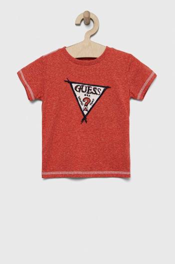 Detské tričko Guess červená farba, melanžový