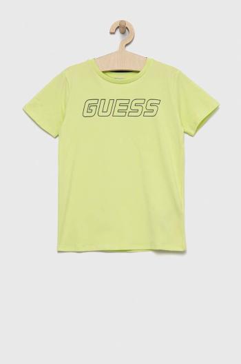 Detské tričko Guess zelená farba, s potlačou