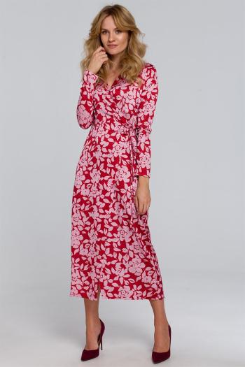 Červeno-ružové kvetované zavinovacie šaty K083