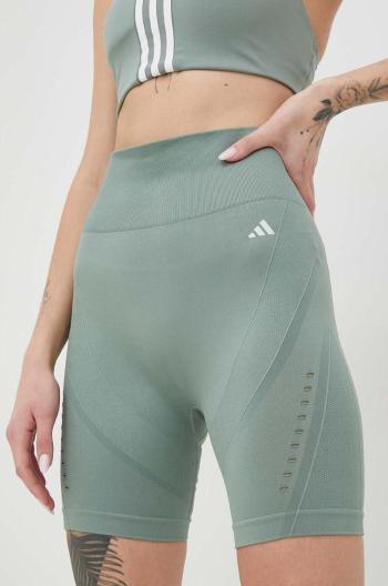 Šortky na jogu adidas Performance Aeroknit 2.0 dámske, zelená farba, jednofarebné, vysoký pás