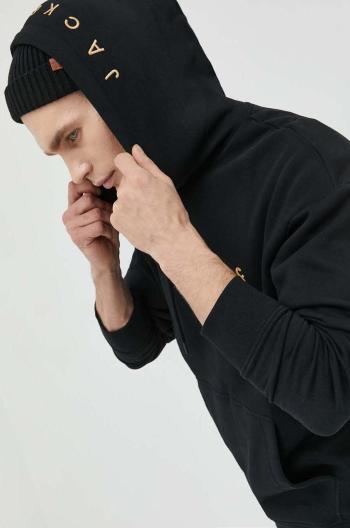 Mikina Jack & Jones JJESTAR pánska, čierna farba, s kapucňou, jednofarebná, 12212404