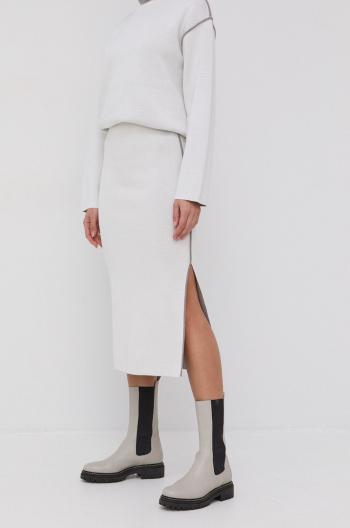 Vlnená sukňa Victoria Victoria Beckham biela farba, midi, rovná