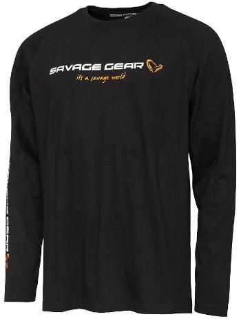 Savage gear tričko signature logo long sleeve t shirt black caviar - xl