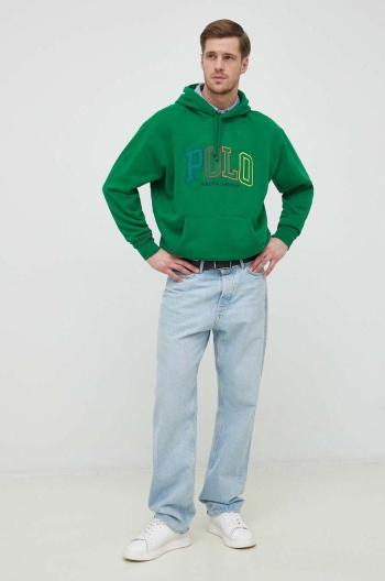 Mikina Polo Ralph Lauren pánska, zelená farba, s kapucňou, s nášivkou