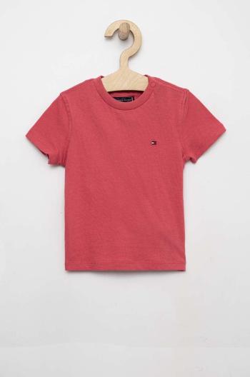 Detské bavlnené tričko Tommy Hilfiger ružová farba, jednofarebný