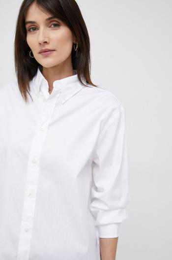 Bavlnená košeľa Polo Ralph Lauren dámska, biela farba, voľný strih, s klasickým golierom