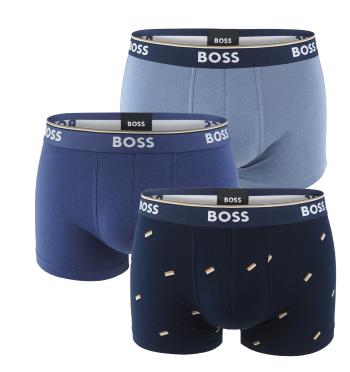 BOSS - boxerky 3PACK cotton stretch power design blue & BOSS shapes print - limitovaná fashion edícia (HUGO BOSS)-XXL (108-117 cm)