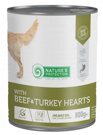 Natures Protection KONZERVA dog adult Beaf & Turkey hearts 800g