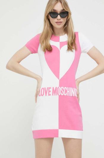 Bavlnené šaty Love Moschino ružová farba, mini, priliehavá