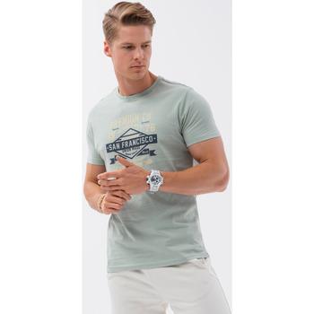 Ombre  Tričká s krátkym rukávom Pánske bavlnené tričko s potlačou - mentolové V2 S1732  viacfarebny