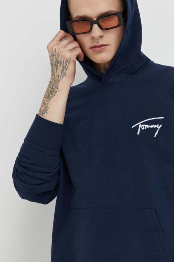 Bavlnená mikina Tommy Jeans pánska, tmavomodrá farba, s kapucňou, s nášivkou, DM0DM17990