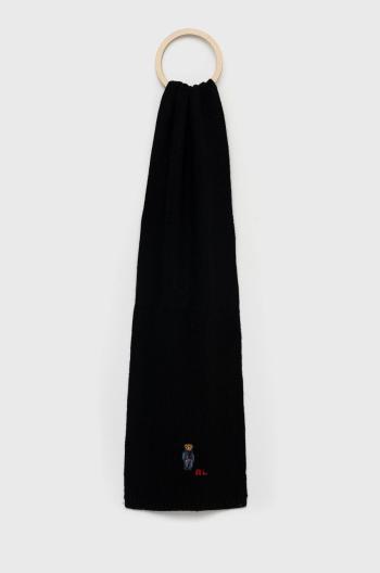 Šál s prímesou vlny Polo Ralph Lauren čierna farba, s nášivkou