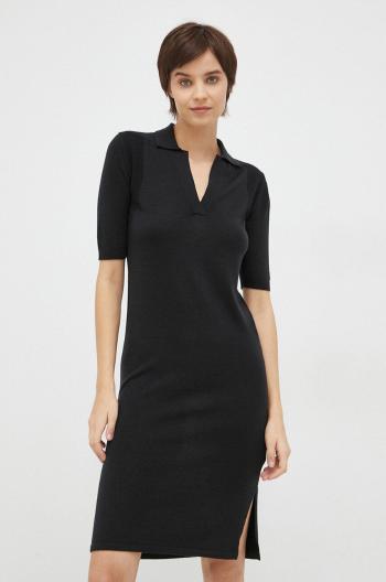 Šaty s prímesou vlny Calvin Klein čierna farba, mini, priliehavá
