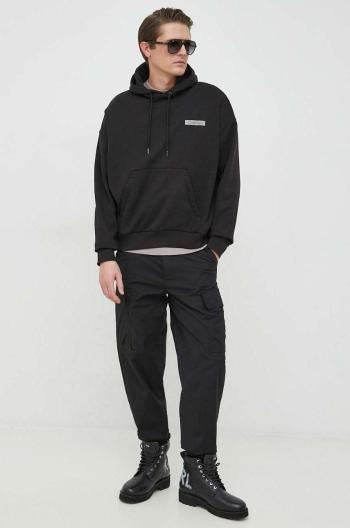 Mikina Calvin Klein pánska, čierna farba, s kapucňou, s potlačou