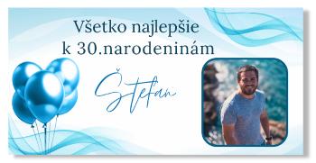 Narodeninový banner s fotkou - Blue Balloons Rozmer banner: 130 x 260 cm