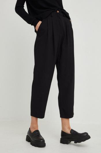 Ľanové nohavice Answear Lab Linen Blend dámske, čierna farba, rovné, vysoký pás