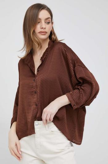 Košeľa Sisley dámska, hnedá farba, voľný strih, so stojačikom