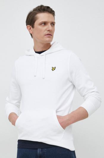 Bavlnená mikina Lyle & Scott pánska, biela farba, s kapucňou, jednofarebná