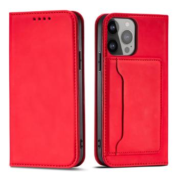 MG Magnet Card knižkové kožené puzdro na iPhone 13 mini, červené