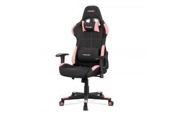 AUTRONIC KA-F02 PINK herné kreslo e-racer, hojdací mechanismus, kombinácia čiernej látky a ružovej ekokože, operák 90°-180°, plastový kríž