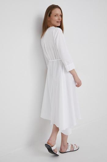 Bavlnené šaty Dkny biela farba, maxi, áčkový strih