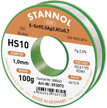 Stannol HS10 2510 spájkovací cín bez olova cievka Sn95,5Ag3,8Cu0,7 100 g 1 mm