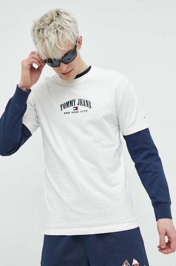 Bavlnené tričko Tommy Jeans biela farba, s nášivkou