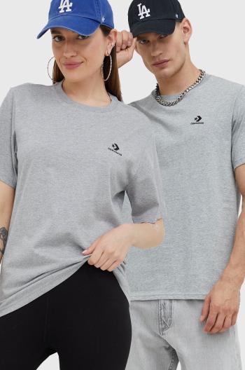 Bavlnené tričko Converse šedá farba, jednofarebný