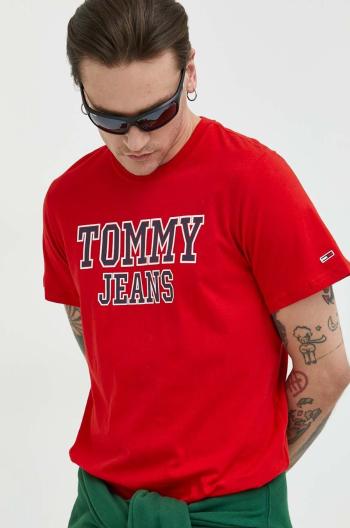 Bavlnené tričko Tommy Jeans červená farba, s potlačou