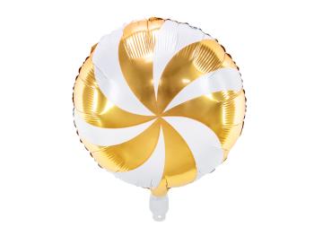 PartyDeco Vianočný fóliový balón - cukrík bielozlatý 35 cm