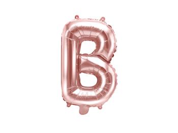 PartyDeco Fóliový balón Mini - Písmeno B 35 cm ružovo-zlatý