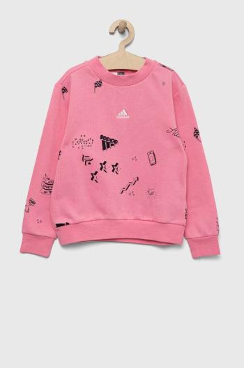 Detská mikina adidas JG BLUV Q3SWEAT ružová farba, vzorovaná