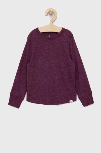Detské tričko s dlhým rukávom GAP fialová farba, melanžový