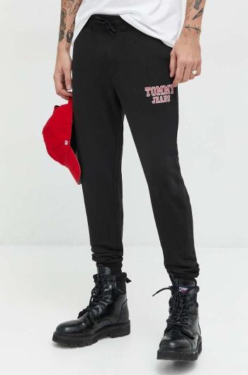 Bavlnené tepláky Tommy Jeans čierna farba, s potlačou