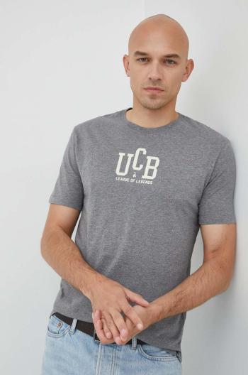 Bavlnené tričko United Colors of Benetton šedá farba, s potlačou