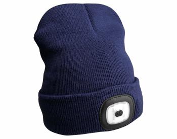 Čepice s čelovkou 180lm, nabíjecí, USB, univerzální velikost, bavlna/PE, modrá