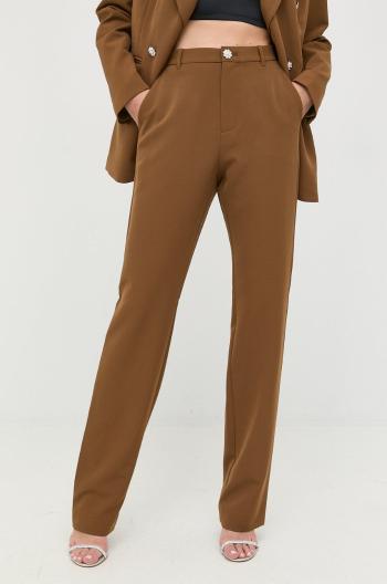 Nohavice Custommade dámske, hnedá farba, rovné, vysoký pás