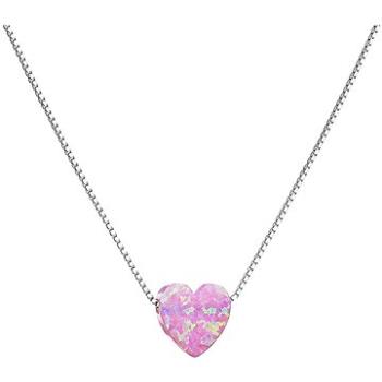 EVOLUTION GROUP Strieborný náhrdelník so syntetickým opálom ružové srdce 12048.3  (Ag, 925/1000, 1,0 (8590962120530)