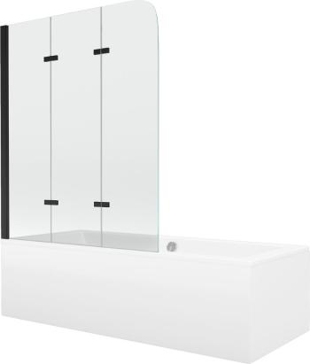 MEXEN/S - Cube obdĺžniková vaňa 180 x 80 cm s panelom + vaňová zástena 120 cm, transparent, čierna 550518080X9012037000