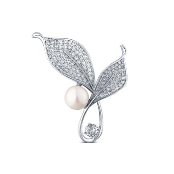 JwL Luxury Pearls Žiarivá perlová brošňa s kryštálmi Lístky 2v1 JL0818