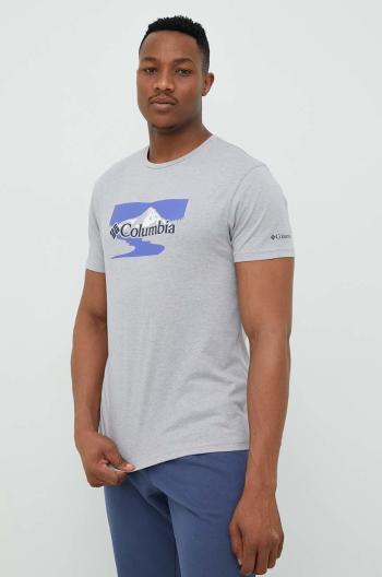 Bavlnené tričko Columbia šedá farba, s potlačou