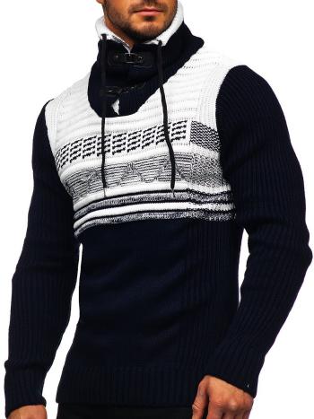 Tmavomodrý hrubý pánsky sveter zo stojačikom Bolf 2020