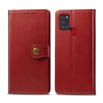 LEATHER BUCKLE Peňaženkový obal Samsung Galaxy A21s červený